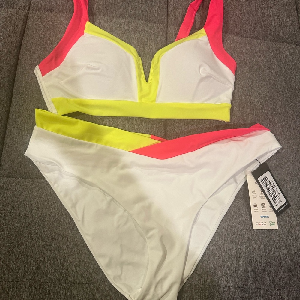 Vetchy Colorblock Bikini Set - White, Pink, Yellow